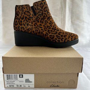 CLARKS Mazy Eastham Leopard Bootie Comfort Shoes BRAND NEW w/ BOX size 9.5